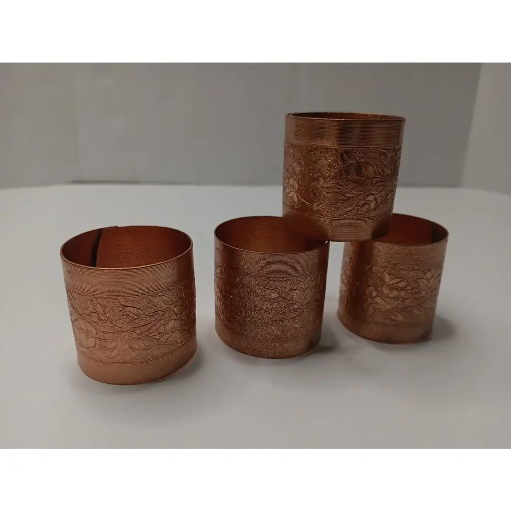 Coppercraft Guild Copper Napkin Rings Set 4 Tooled Engraved Floral Vintage W Box